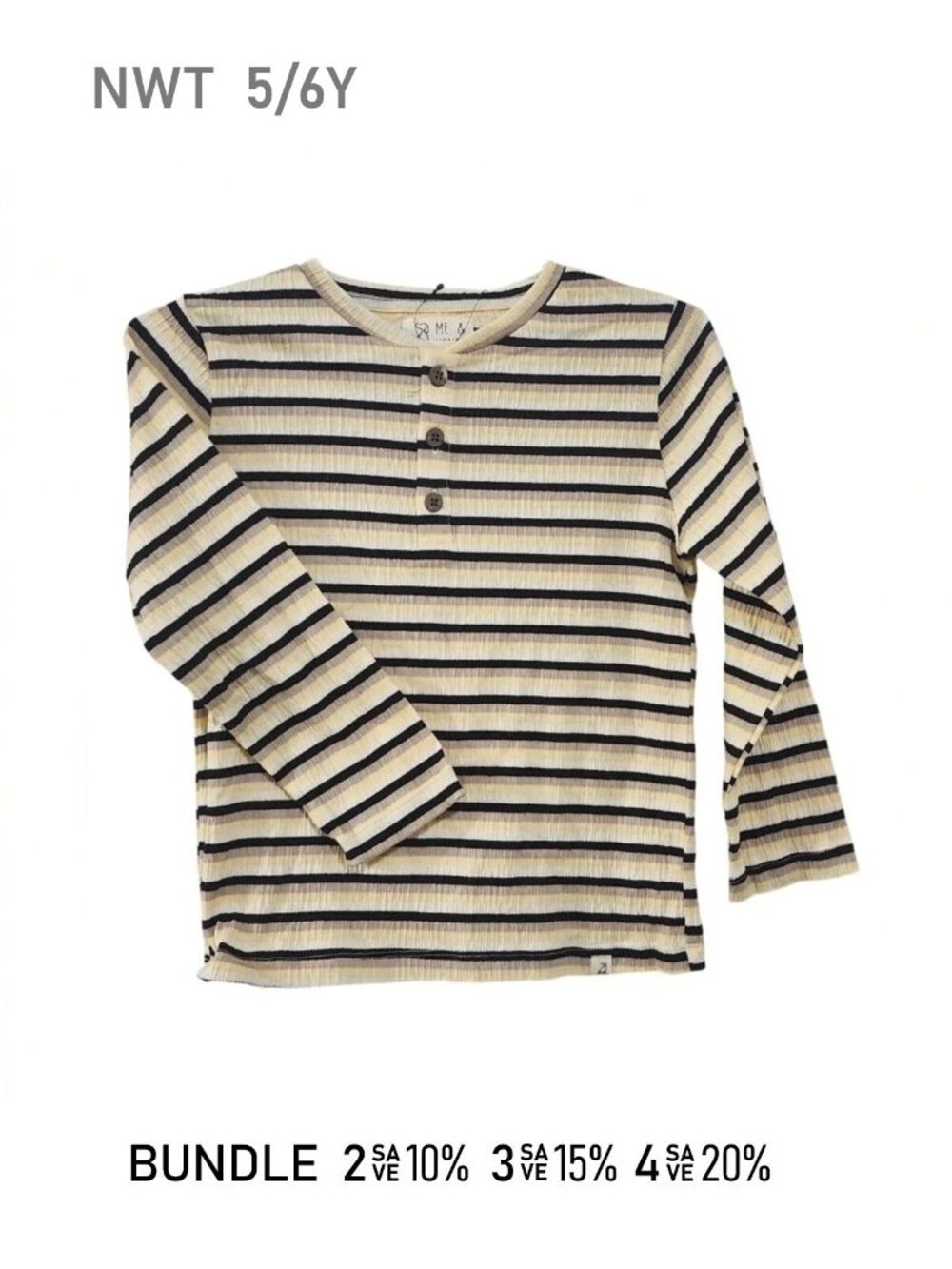 Me & Henry Henley Multi-colors Striped Shirt Long Sleeve Tee Boys size 5/6y